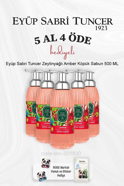 Eyüp Sabri Tuncer 500 ml Olive Oil Amber Soap - 5 Al Rosie Cotton Foam