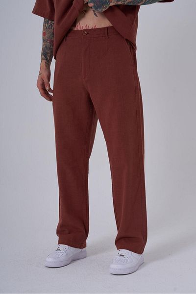Machinist Pantaloni largi maro din in pentru bărbați