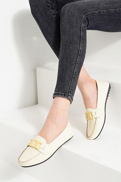 Beyond Γυναικεία κρεμ αγκράφα καθημερινά casual παπούτσια μπαλαρίνας Bynddem03