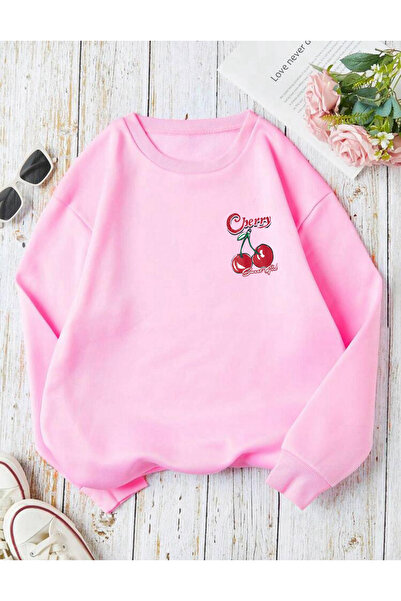 BW Bravely Wear سويت شيرت CHERRY ناعم ذو مقاس كبير ورقبة دائرية