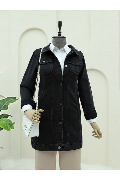 Modamorfo Schwarze Random Wash-Jeansjacke – mit Taschendetail