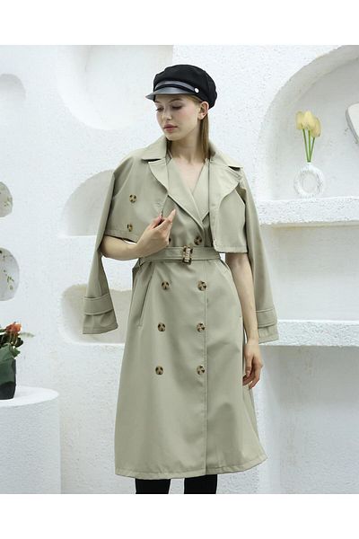 QUBERZ CREMA TRENCH COAT DUBLA IMPERMEABILĂ BONDIT