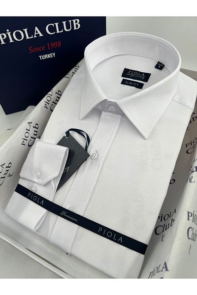 Piola Club Cămașă albă pentru bărbați Slim Fit