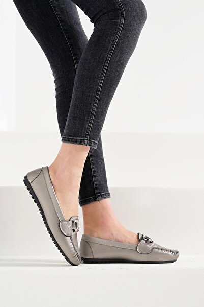 Beyond Kadın Platin Tokalı Günlük Casual Babet Ayakkabı Bynddem03