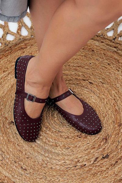 Beyond Claret Red Mejita Leather Ballerinas - Needle Troc, Single Band Byndmjit01