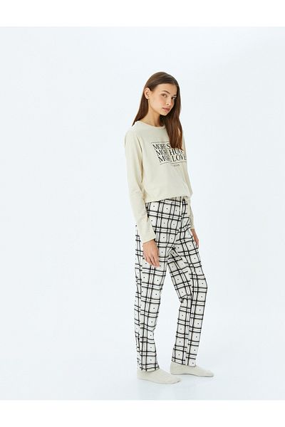 Koton Langärmliges kariertes Pyjama-Set aus Baumwolle