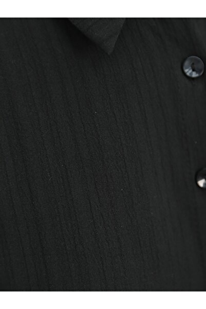 Modamorfo Φόρεμα με μισό κουμπί και ελαστική μανίκια -Μαύρο