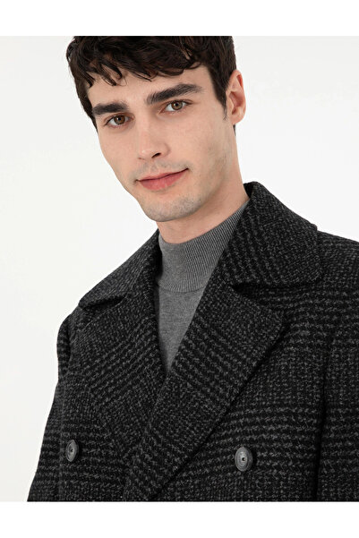 Pierre Cardin Pi̇erre Cardin Plaided Fabric Wool Smoked Coat