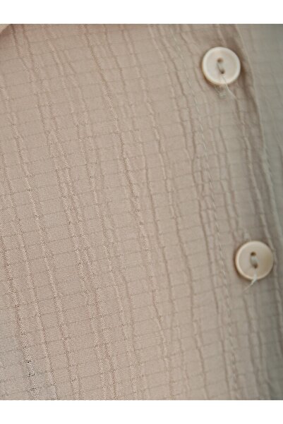 Modamorfo Φόρεμα με μισό κουμπί σε μπεζ χρώμα - Ελαστικό μανίκι