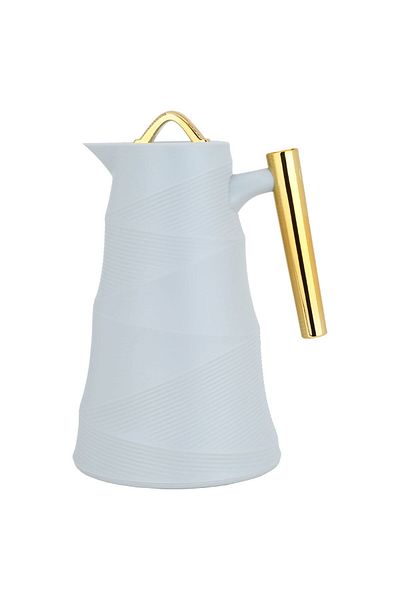 Alsaif Gallery Glory Pump Thermos, Light Gray, Golden Handle, 1 Liter