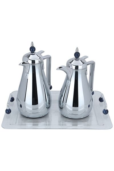 Alsaif Gallery Silver Crystal Thermos Set With Blue Acrylic Ball Topper