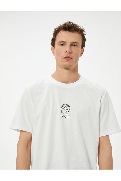 Koton Σλόγκαν εμπριμέ T-Shirt Slim Fit Crew Neck κοντό μανίκι