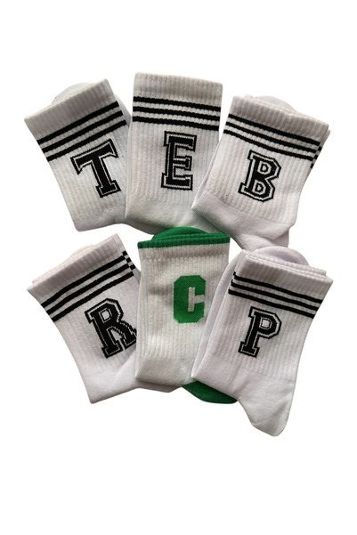 çorapdunyam Unisex 6 Pack Colorful Plain Cheerful College Tennis Socks with Letters