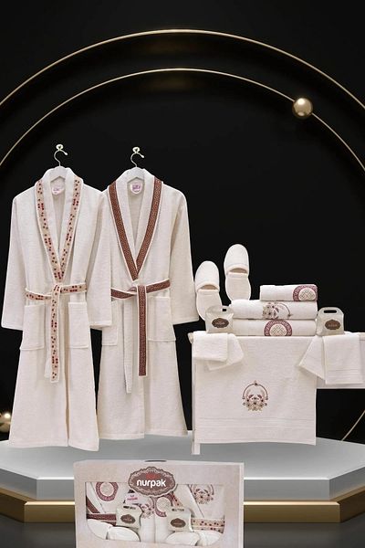 Nurpak Meltem Family Bathrobe Set 16 Pieces, Boxed Bathrobe Set