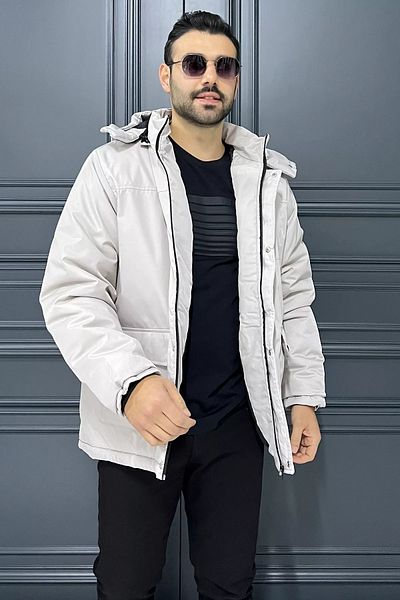 MİSHAR İTALİA Παλτό Stone Ανδρικό με κουκούλα με φερμουάρ