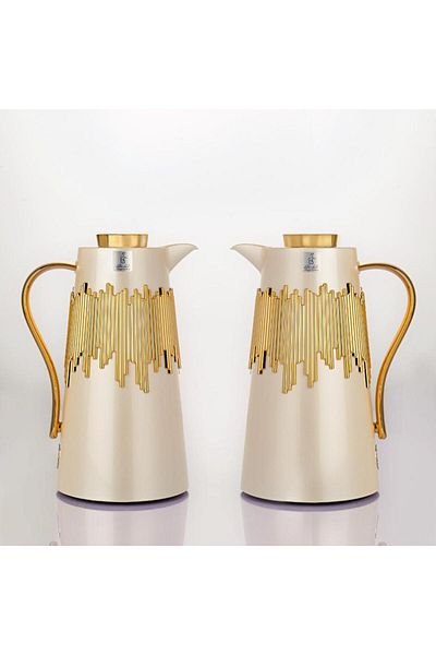 Alsaif Gallery White And Gold Ibtihal Thermos Set Of Two Pieces