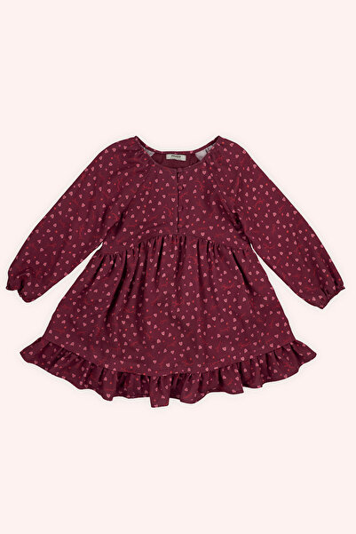 Panço Kız Çocuk Kalp Desenli Kırmızı Elbise