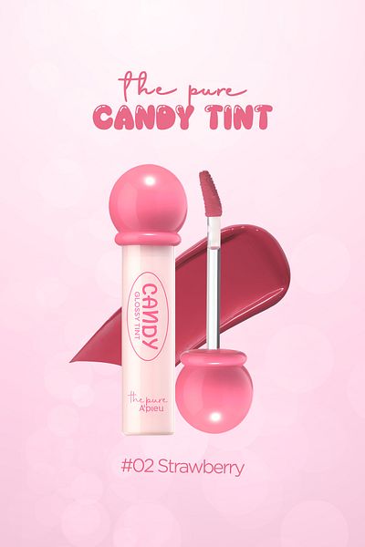 Missha Water-Based Tint with Long-Lasting, Bright Ends a'Pıeu the Pure Candy Tint (No.02 Strawberry)