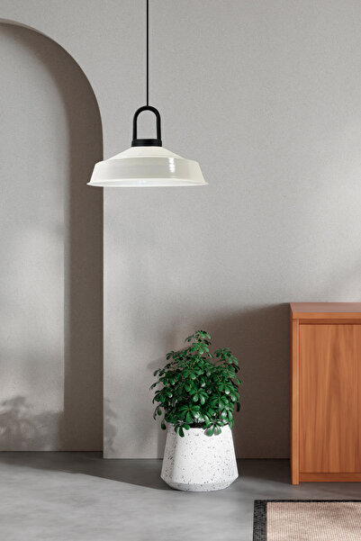 Bamyum Beyaz İç Beyaz Asaletli Kilit Kafa Tekli Avize Retro Sarkıt Ofis Showroom Salon Mutfak Avizeleri