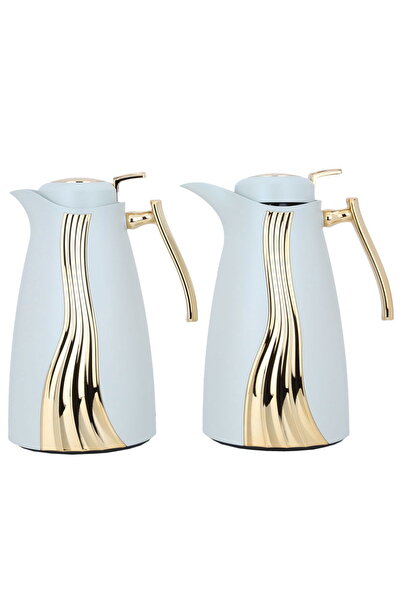 Alsaif Gallery Karma Thermos Set, Gray And Gold, 2 Pieces