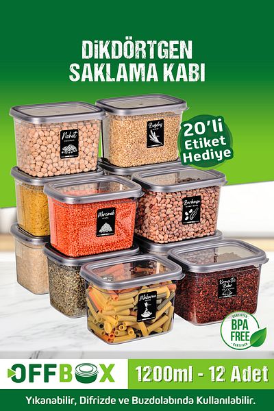 OFFBOX 12 Pieces 24 Pieces 1.2 Liter Rectangular Food Range Storage Container Set with 20 Labels Gift