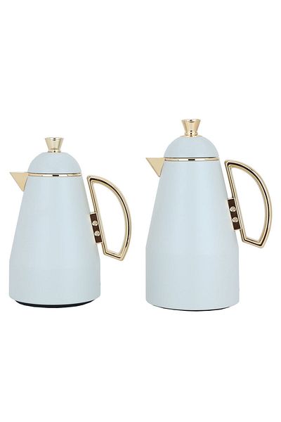Alsaif Gallery Ruwayda Thermos Set, Light Gray And Golden Handle, Two Pieces