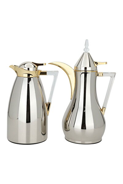 Alsaif Gallery Maha Thermos Set, Shiny Nickel, With A Transparent Handle, Two...