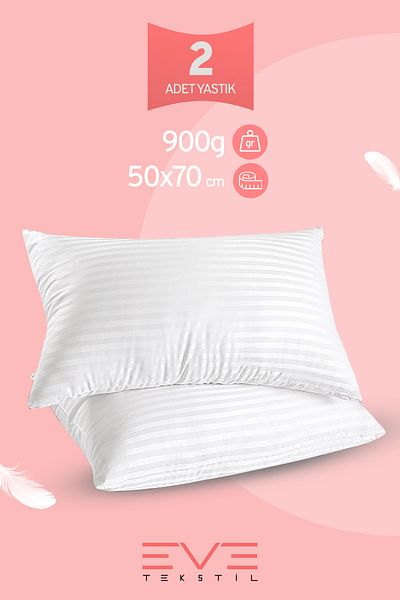 Eve Tekstil 900 g High Padded 2 Pieces Striped Satin Zippered Antiallergic Washable Nano Fiber Cushion