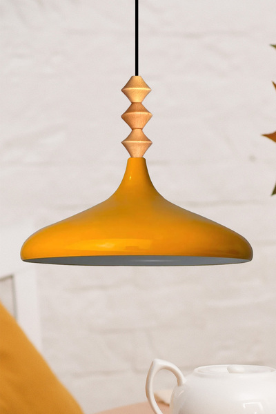 Bamyum Sarı Q Ahşap Tekli Avize Sarkıt Salon Mutfak Cafe Butik Lamba Aydınlat...