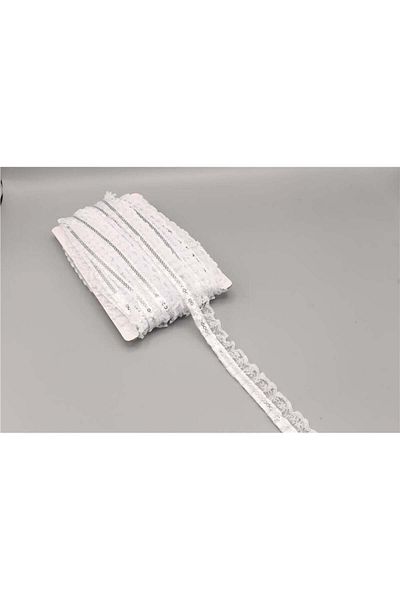 Gül White Sequin Lace Ribbon - 18 Mt 11326