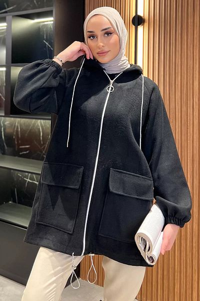 julude Μαύρο μπουφάν Hijab με κουκούλα με φερμουάρ