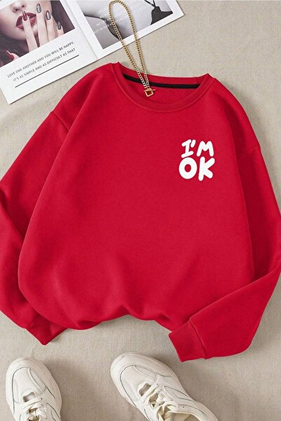 MODARİCH Hanorac Im Ok - Gât roșu supradimensionat cu imprimeu roșu