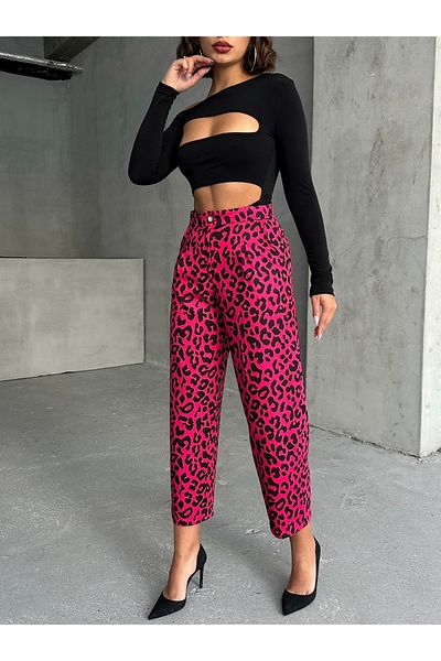 Miss Allos Women's Leopard Print Button Detailed Trousers