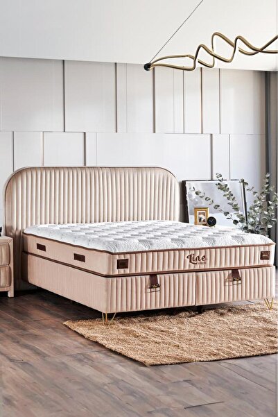 Niron Yatak Line Visco Lüks Yatak Baza ve Başlık Seti Çift Kişilik Yatak, Baz...