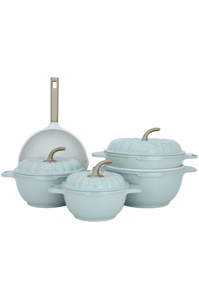 Alsaif Gallery Light Green Korean Pots Set With Granite Handle, 9 Pieces