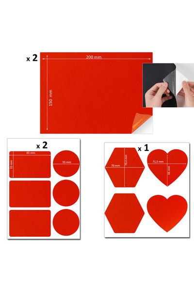 FIXALL ADHESIVE PRODUCTS Yapışkanlı Deri Yaması Tamir Seti. 18 Adet Kaliteli, Yumuşak Düz ve Şekilli  Turuncu