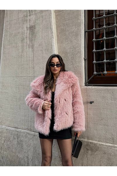sinemkivanc co Wide Collar Filled Premium Sun Fur with Slippers