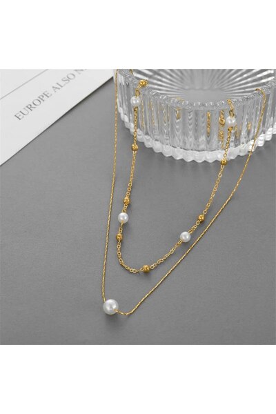 Shiklik MODA مجموعة من قطعتين من قلادة السلسلة المزينة باللؤلؤ لتعزيز أناقتك