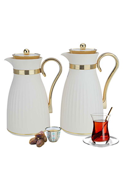 Alsaif Gallery طقم ترمس دانا وايت بمقبض ذهبي، قطعتين