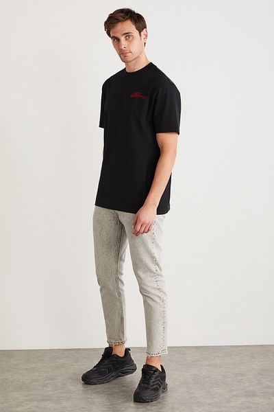GRIMELANGE SANTORINI Men's 100% Cotton Short Sleeve Embroidered Black T-Shirt