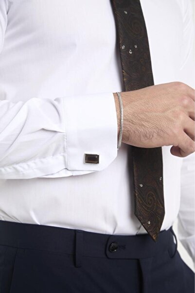 Brianze Кафяв бял шал с мотив вратовръзка, кърпичка и копче за ръкав, комплект за подарък