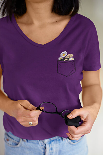 BW Bravely Wear Μπλουζάκι με στάμπα λουλουδιών τσέπης, βαμβακερό με λαιμόκοψη...