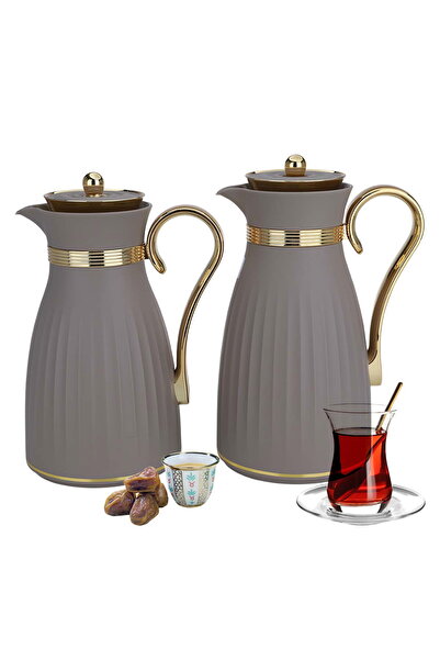 Alsaif Gallery Dana Gray Thermos Set With Golden Handle, 2 Pieces