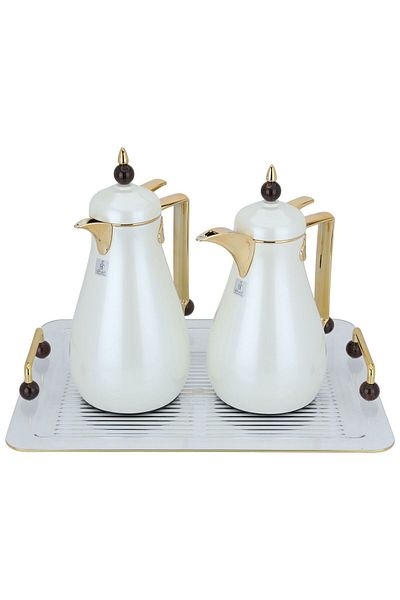 Alsaif Gallery A Gold Pearl Crystal Thermos Set With A Brown Acrylic Ball