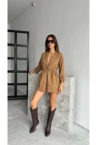 Ecenin Favorileri Yağ Yeşili Önden Bağlamalı Mevsimlik Kadın Hırka Ceket