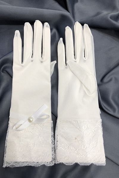 Hobigram White Tip Polka Dot Big Bow Bridal Gloves Costume Accessory – Party Gloves, Stylish Design –