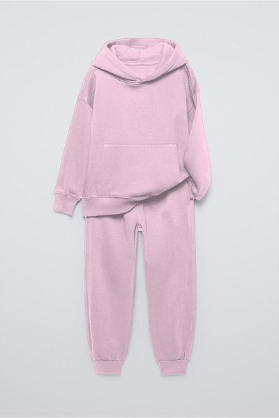 The Champ Clothing Ροζ Basic Hooded Kangaroo Pocket Παιδικό Oversize φούτερ με ελαστική μέση και πόδι