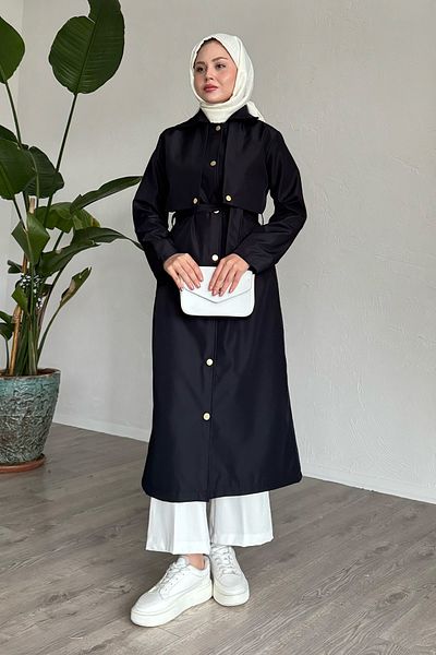 InStyle Navy Blue Nalyes Trench - με καπάκι και ζώνη