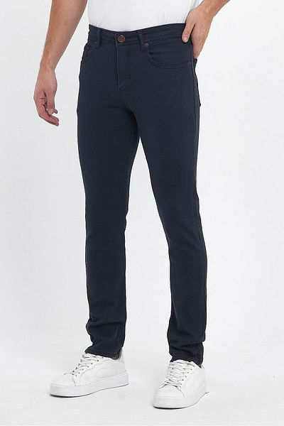 FİHA Fiha/8081-Men's Slim Fit Gabardine Trousers - Navy Blue