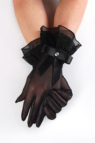 Hobigram White Tip Lycra Bridal Gloves Party Accessory – Party Gloves, Stylish Design, Women's Accessory – P